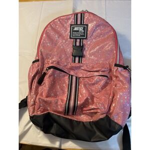 Justice Backpack Pink Silver Pencil Case Pouch Keychain Stars No Lunchbox